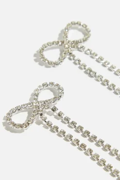 Dynamite Delicate Hanging Bow Earrings Grey Clearance