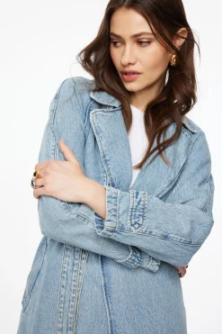 Dynamite Denim Trench Coat Blue Sale