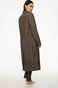 Dynamite Double Breasted Herringbone Coat Brown Flash Sale