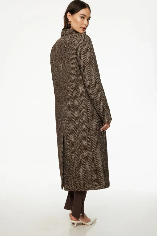 Dynamite Double Breasted Herringbone Coat Brown Flash Sale