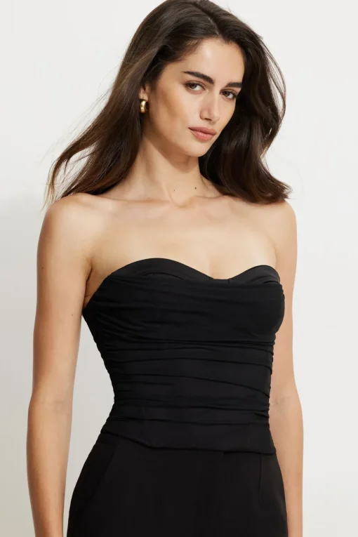 Dynamite Draped Mesh Corset Top Black Fashion