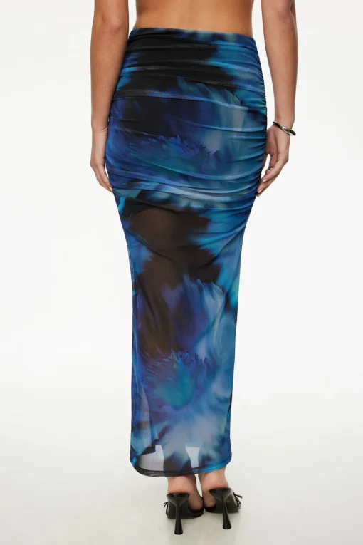 Dynamite Draped Mesh Maxi Skirt Blue Hot