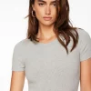Dynamite Drea Short Sleeve Crew Neck Bodysuit Gray Outlet