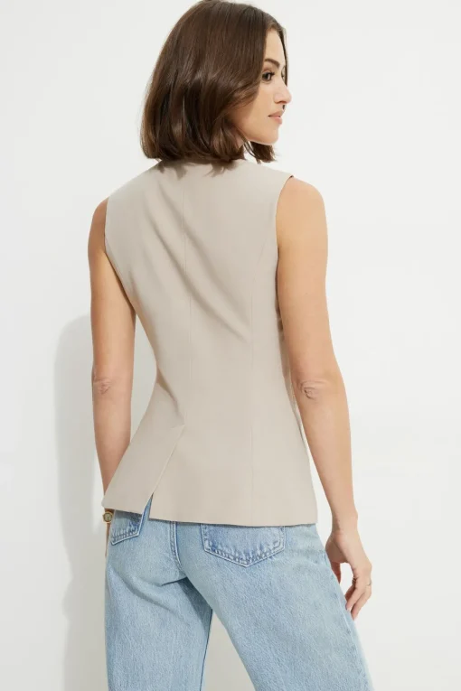 Dynamite Emery Round Neck Flyaway Vest Brown Cheap