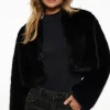 Dynamite Faux Fur Cropped Jacket Black Fashion