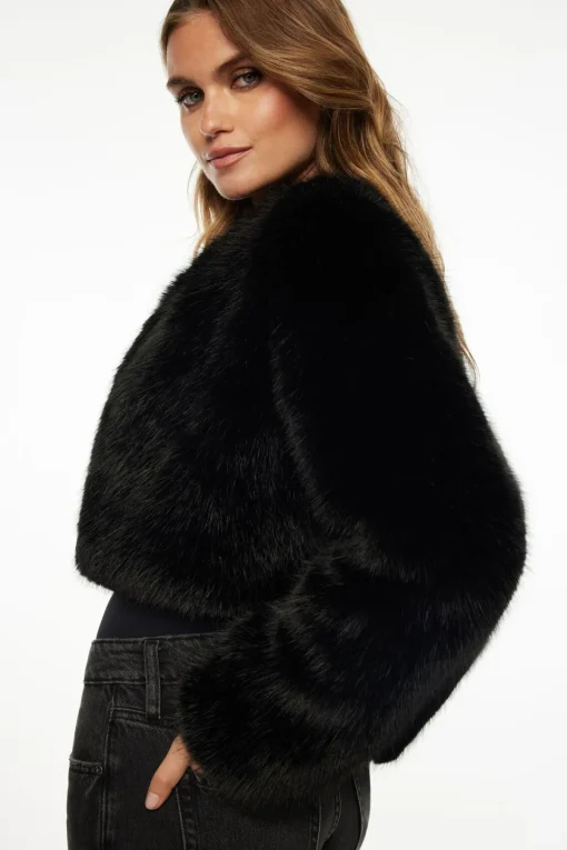 Dynamite Faux Fur Cropped Jacket Black Fashion