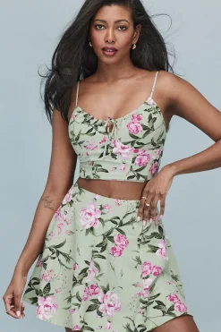 Dynamite Floral Flare Mini Skirt Green Cheap