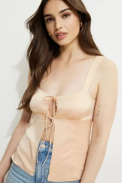 Dynamite Flyaway Satin Tank Top Brown Hot