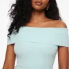 Dynamite Fold Over Off Shoulder Top Blue Best