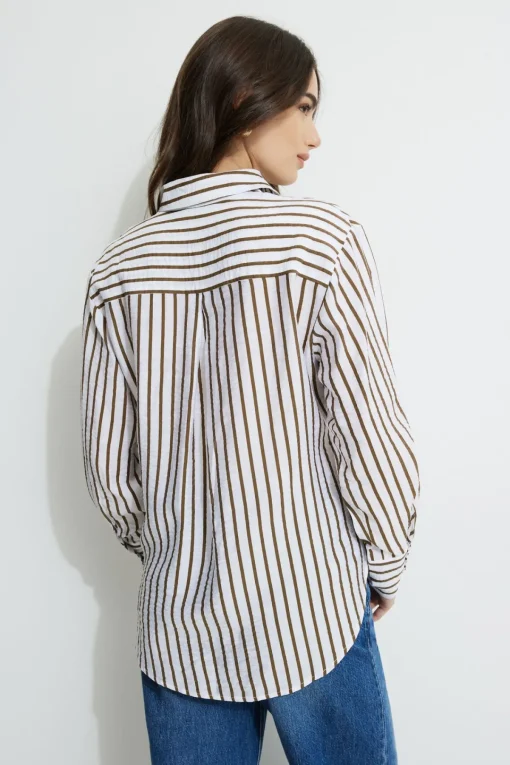 Dynamite Frida Airflow Stripe Shirt Brown Fashion