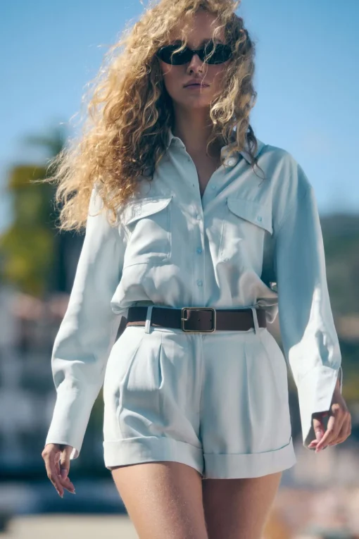 Dynamite Frida Pocket Shirt Blue Best Sale