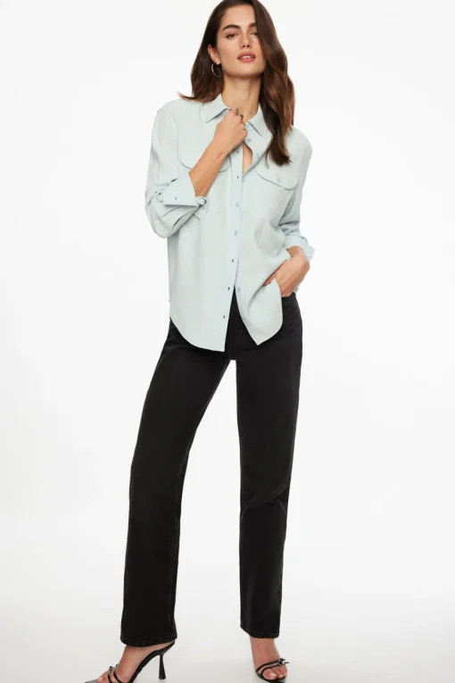 Dynamite Frida Pocket Shirt Blue Best Sale