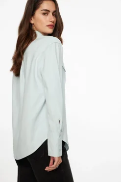 Dynamite Frida Pocket Shirt Blue Best Sale