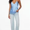 Dynamite Halter Lace Satin Top Blue Discount
