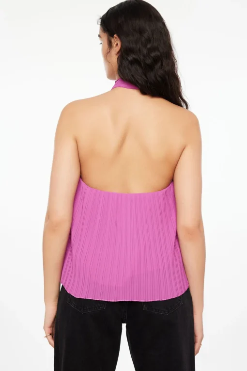 Dynamite Halter Pleated Top Purple New