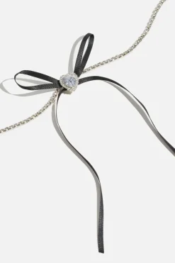 Dynamite Heart & Ribbon Bow Choker Necklace Black Cheap
