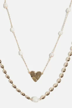 Dynamite Heart Pearl Necklace Set White Best