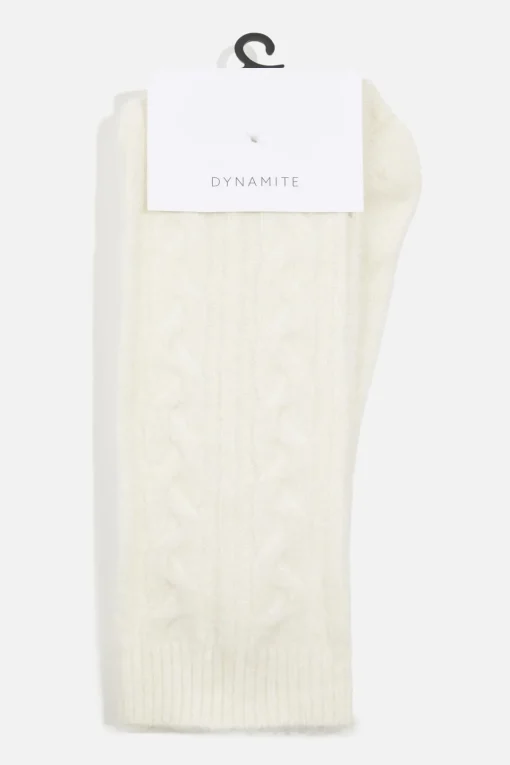 Dynamite Heavenlyarn™ Cable Knit Calf High Socks White Flash Sale