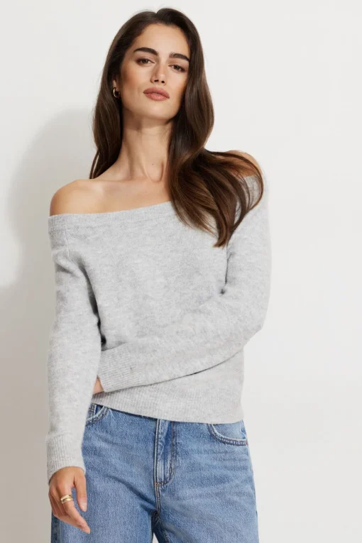 Dynamite Heavenlyarn™ Off Shoulder Sweater Gray Discount