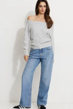 Dynamite Heavenlyarn™ Off Shoulder Sweater Gray Discount