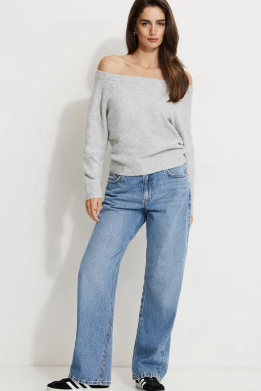 Dynamite Heavenlyarn™ Off Shoulder Sweater Gray Discount