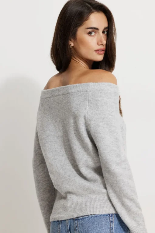 Dynamite Heavenlyarn™ Off Shoulder Sweater Gray Discount