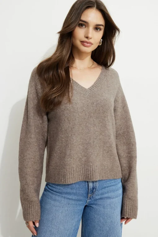 Dynamite Heavenlyarn™ V-Neck Sweater Brown New