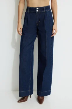 Dynamite Heidi Pleated Wide Leg Jeans Blue Cheap