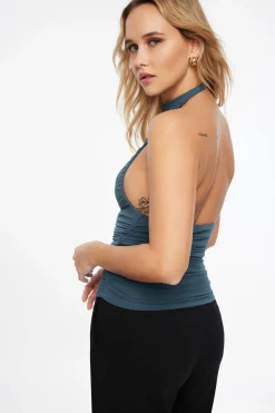 Dynamite High Cowl Neck Top Blue New