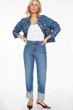 Dynamite Justina Straight Leg Cuffed Jeans Blue Best Sale