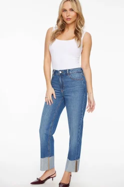 Dynamite Justina Straight Leg Cuffed Jeans Blue Best Sale