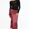 Dynamite Kamila Satin Ruffled Maxi Skirt Burgundy Clearance
