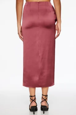 Dynamite Kamila Satin Ruffled Maxi Skirt Burgundy Clearance