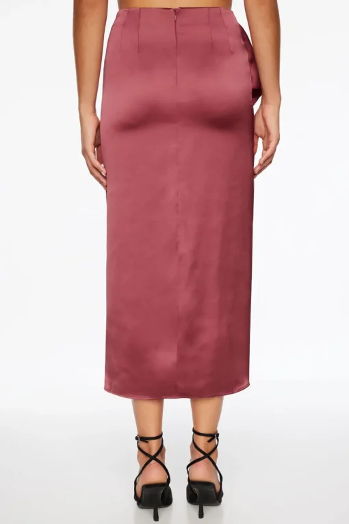 Dynamite Kamila Satin Ruffled Maxi Skirt Burgundy Clearance