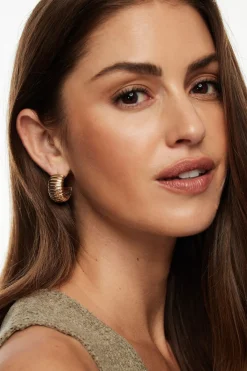 Dynamite Large Ribbed Hoop Earrings Yellow New