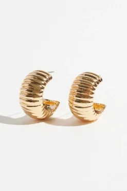 Dynamite Large Ribbed Hoop Earrings Yellow New