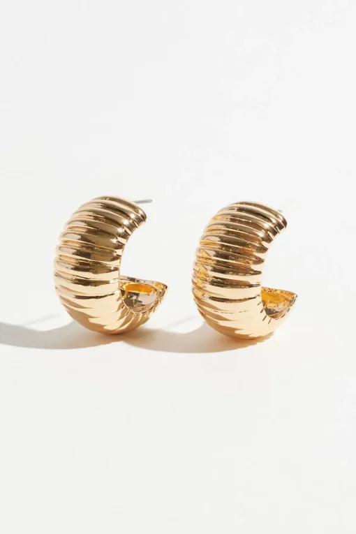 Dynamite Large Ribbed Hoop Earrings Yellow New