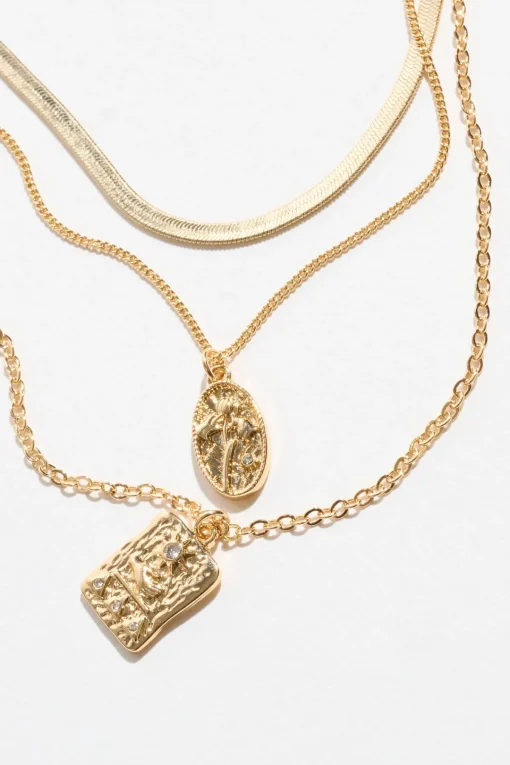 Dynamite Layered Flower & Sunrise Medallion Necklace White Hot