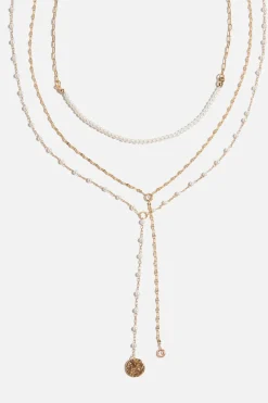 Dynamite Layered Mini Pearl Y-Neck Necklace White Hot