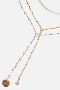 Dynamite Layered Mini Pearl Y-Neck Necklace White Hot