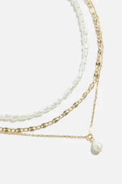 Dynamite Layered Pearl and Chain Necklace White New