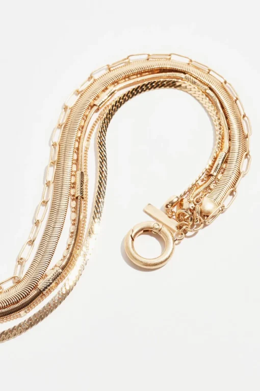 Dynamite Layered Textured Chain Round Necklace Yellow Cheap