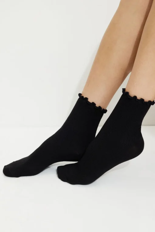 Dynamite Lettuce Edge Crew Socks Black Sale