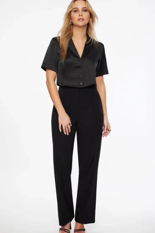 Dynamite Lexie Satin Shirt Black Discount