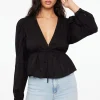 Dynamite Long Sleeve Peplum Blouse Black Sale