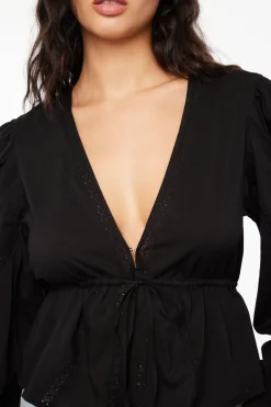 Dynamite Long Sleeve Peplum Blouse Black Sale
