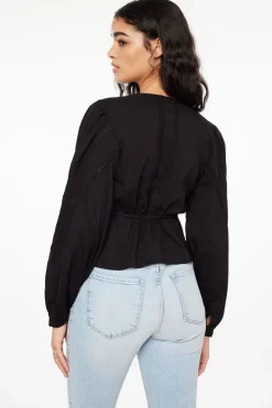 Dynamite Long Sleeve Peplum Blouse Black Sale