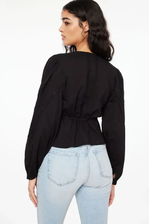 Dynamite Long Sleeve Peplum Blouse Black Sale