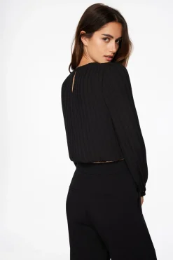 Dynamite Long Sleeve Pleated Top Black Hot
