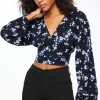 Dynamite Long Sleeve V-Neck Blouse Blue New